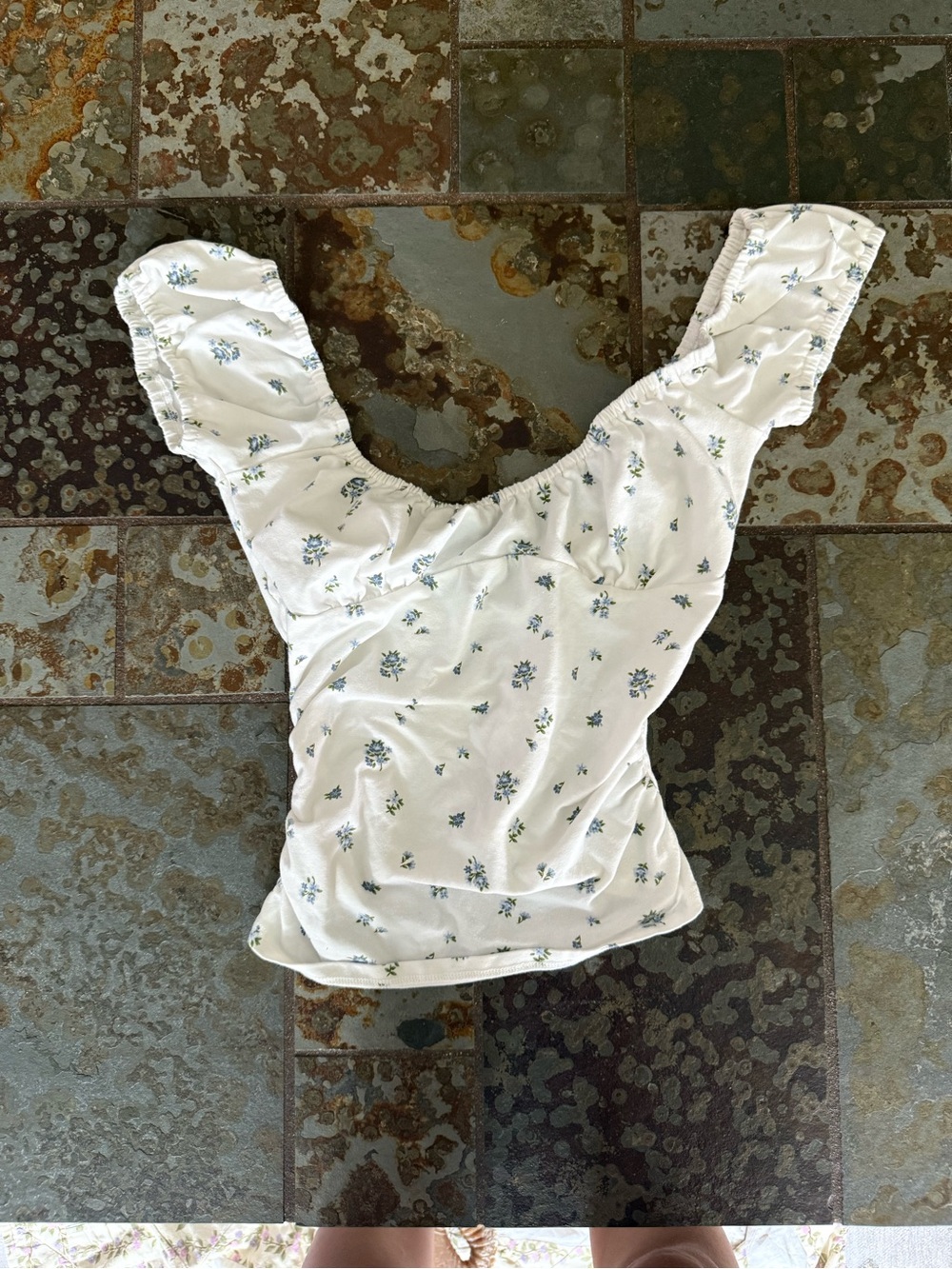 wild fable White Camisole with Blue Floral Print and Ruffle Straps